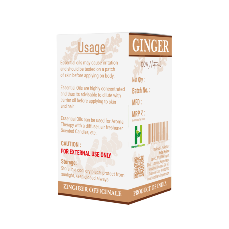 Ginger Essential Oil - Pure & Natural Aromatherapy Oil | Herbal Hygiene 10ml