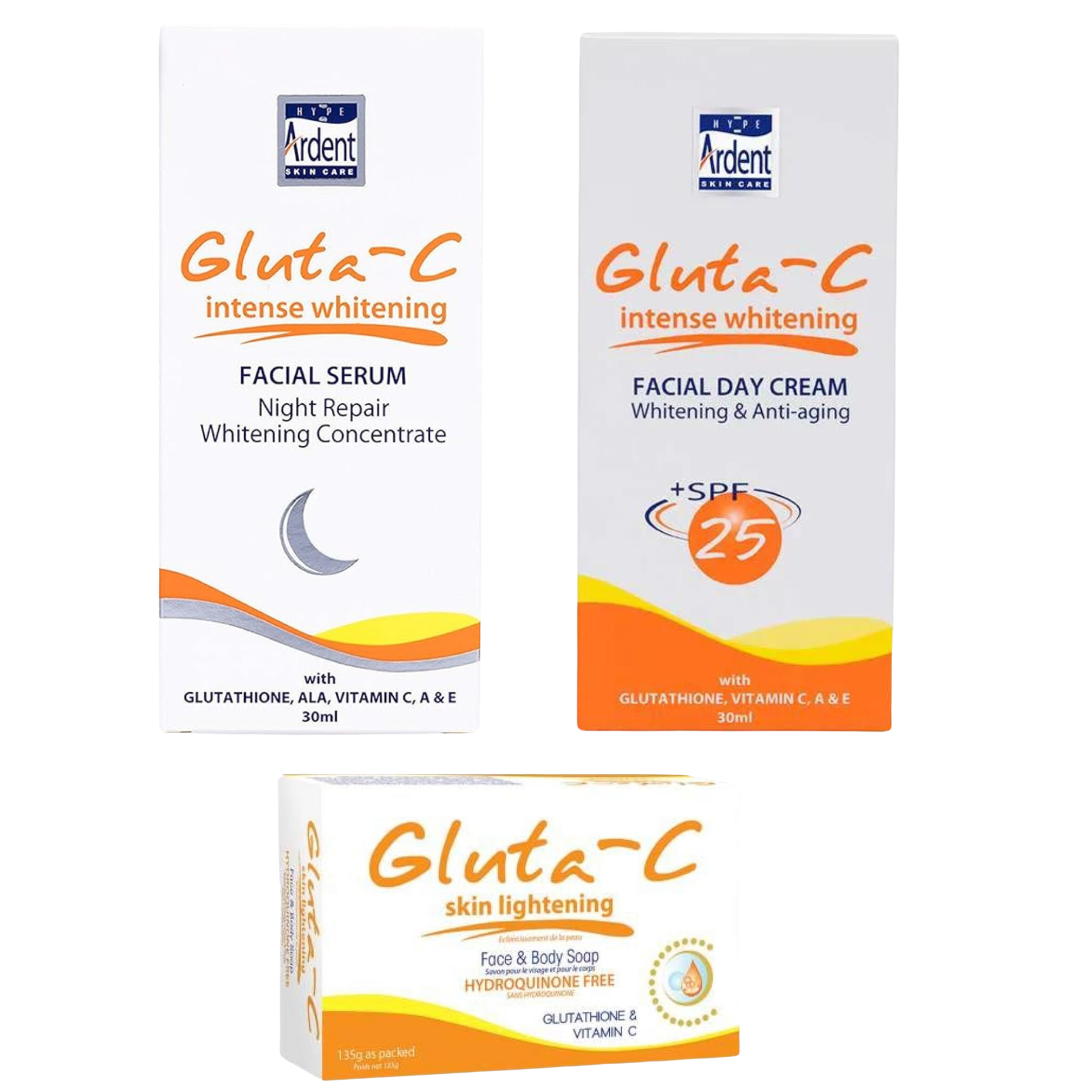 Gluta-C Day Cream & Night Facial Serum Combo 30ml + 3 Gluta-C Skin Lightening Face & Body Soap | Hydrating & Nourishing